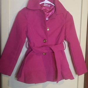 Girl pink silk lined pea coat 7/8